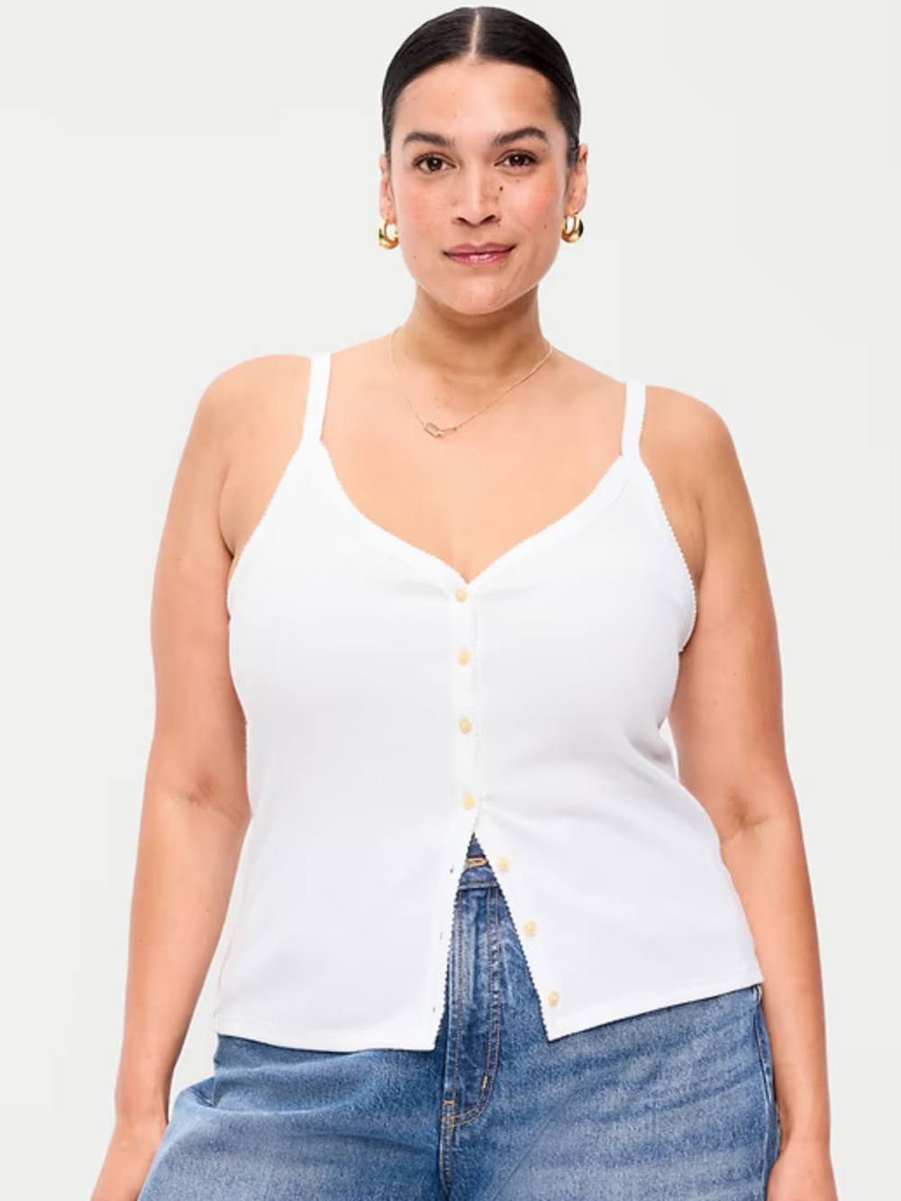 NWT Old Navy Button-Front Cami Tank Top in White Lillies